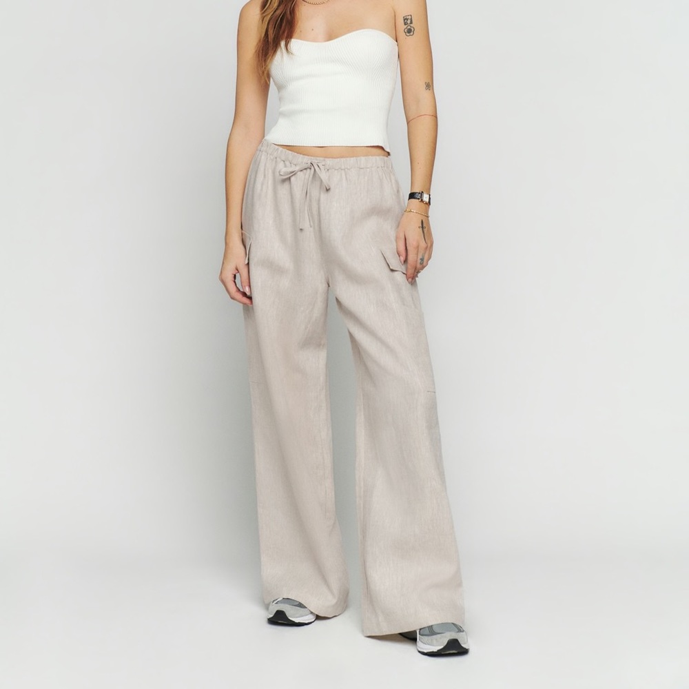 Reformation The Ethan Linen Pant size M / Oatmeal